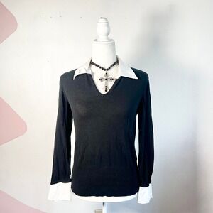 Vintage Y2K 90s Collared Top Long Sleeve Sz Medium Gothic Dark Academia Emo